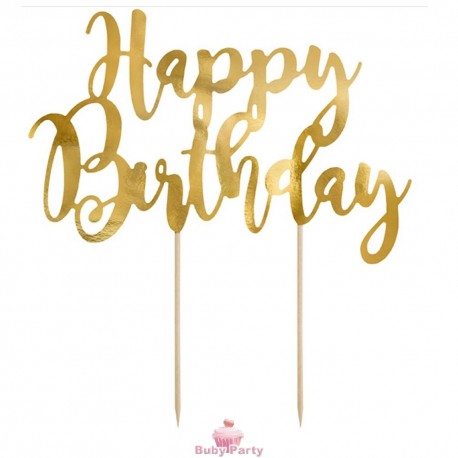 Cake Topper Decorazione Torta Happy Birthday Oro Metallizzato
