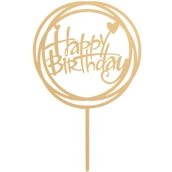 Topper Cake Plexiglass Happy Birthday Oro