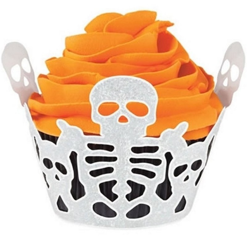 Avvolgi muffin scheletro Halloween 18 pz