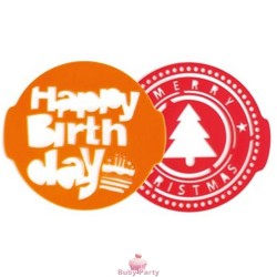 Set Stencil Torta Happy Birthday E Christmas Pavoni