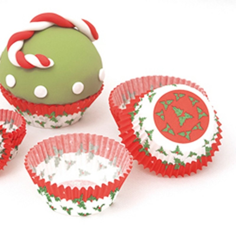 Pirottini per muffin e cupcake agrifoglio natalizio 75 pz