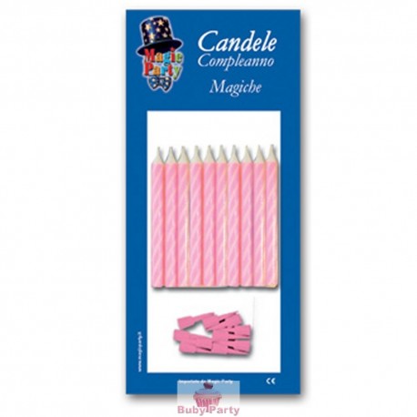 Candeline magiche per torta colore rosa 12 pz
