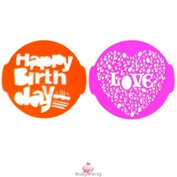 Set 2 Stencil Per Torta Happy Birthday E Love