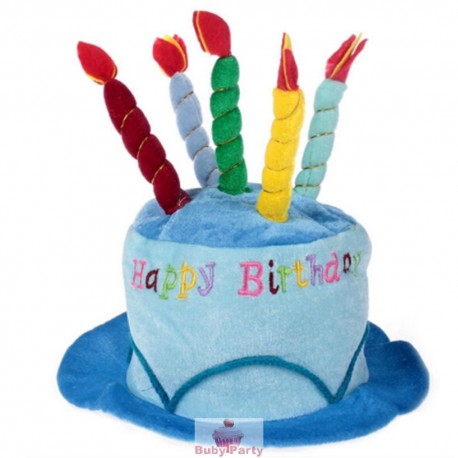 Cappello forma torta Buon Compleanno con candele in stoffa