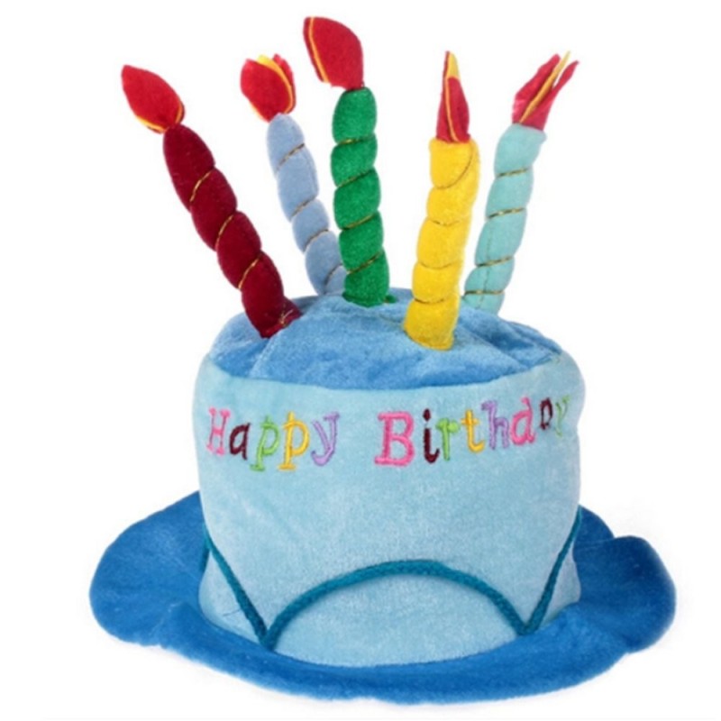 Cappello forma torta Buon Compleanno con candele in stoffa
