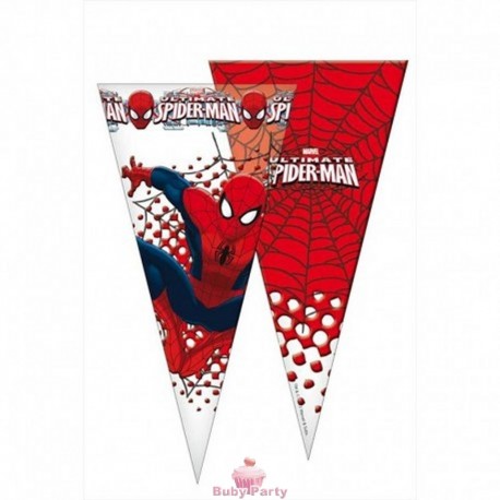 10 Sacchetti Cono Porta Caramelle Spiderman 40 cm