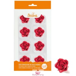 8 Rose Medie Rosse In Zucchero Ø 3,5 Cm Decora