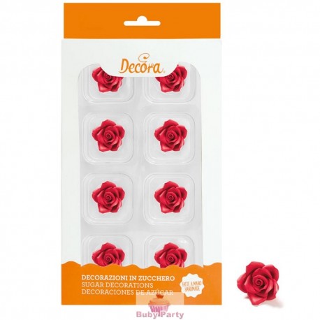 8 Rose Piccole Rosse In Zucchero Ø 2 Cm Decora